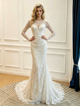 White Mermaid Lace Long Sleeve Wedding Dress
