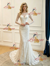 White Mermaid Lace Long Sleeve Wedding Dress