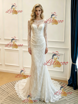 White Mermaid Lace Long Sleeve Wedding Dress