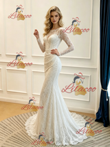 White Mermaid Lace Long Sleeve Wedding Dress