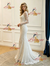 White Mermaid Lace Long Sleeve Wedding Dress