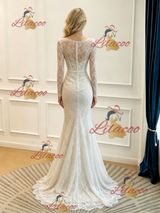 White Mermaid Lace Long Sleeve Wedding Dress