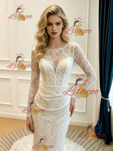White Mermaid Lace Long Sleeve Wedding Dress