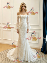 White Mermaid Long Sleeve Lace Wedding Dress
