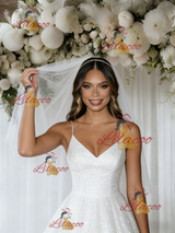 White Sequins Spaghetti Straps Wedding Dress