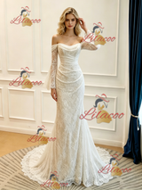White Mermaid Long Sleeve Lace Wedding Dress