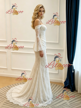 White Mermaid Long Sleeve Lace Wedding Dress