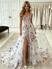 A-Line White Print Straps Prom Dress