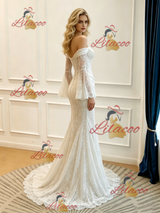 White Mermaid Long Sleeve Lace Wedding Dress