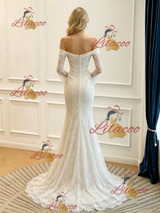 White Mermaid Long Sleeve Lace Wedding Dress