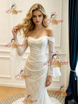 White Mermaid Long Sleeve Lace Wedding Dress