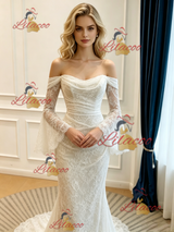 White Mermaid Long Sleeve Lace Wedding Dress