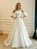 White Strapless Pleats Puff Sleeve Wedding Dress