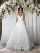 White Sequins Spaghetti Straps Wedding Dress