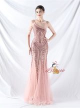 One Shoulder Sequins Beading Prom Dress