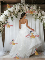 White Sequins Spaghetti Straps Wedding Dress