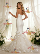 Ivory Mermaid Satin Tulle Flower Wedding Dress