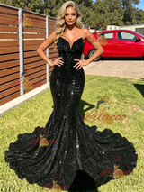 Black Mermaid Sequins Strapless Prom Dress