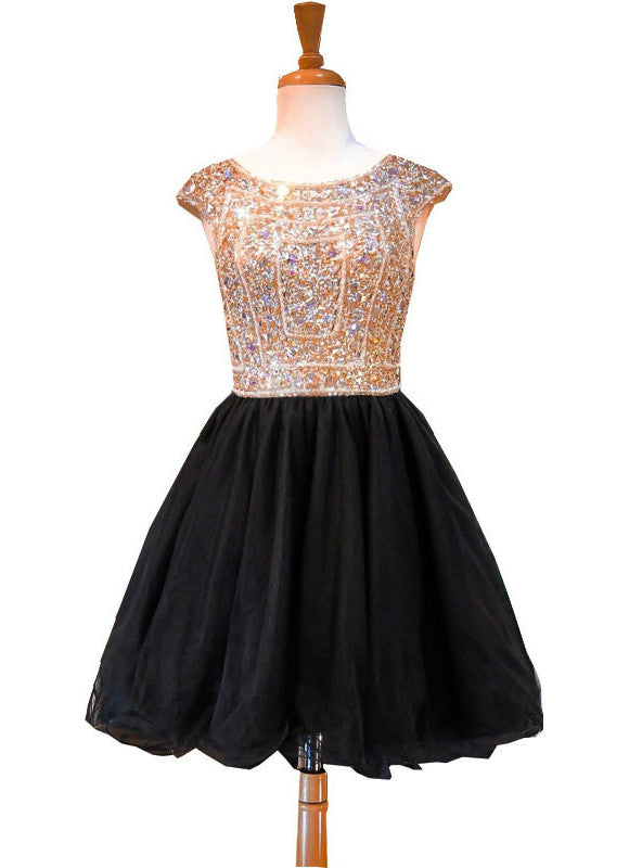 Black Backless Beading Crystal Homecoming Dress