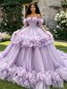 Purple Tulle Long Sleeve Princess Quinceanera Dress