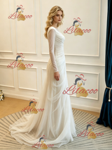White Mermaid Tulle Long Sleeve Split Wedding Dress