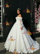 White Tulle Long Sleeve Flower Quinceanera Dress