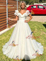 White Tulle V-neck Prom Dress