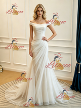 White Mermaid Tulle Off the Shoulder Split Wedding Dress