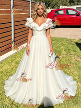 White Tulle V-neck Prom Dress