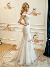 White Mermaid Tulle Off the Shoulder Split Wedding Dress