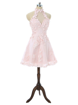 Pink Tulle 3D Flower Homecoming Dress
