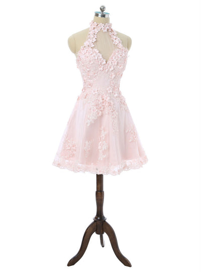 Pink Tulle 3D Flower Homecoming Dress