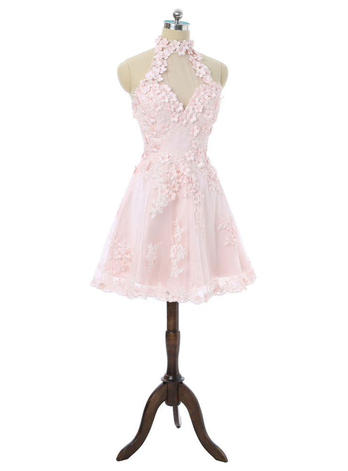 Pink Tulle 3D Flower Homecoming Dress