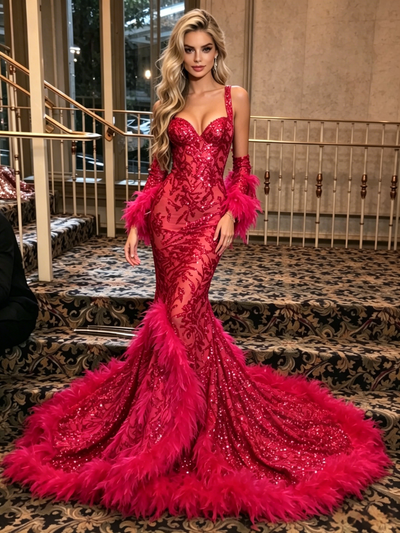 Mermaid Sequins Straps Prom Dress