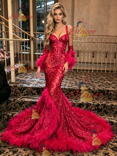 Mermaid Sequins Straps Prom Dress