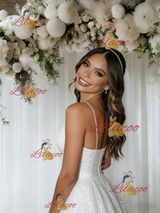 White Sequins Spaghetti Straps Wedding Dress