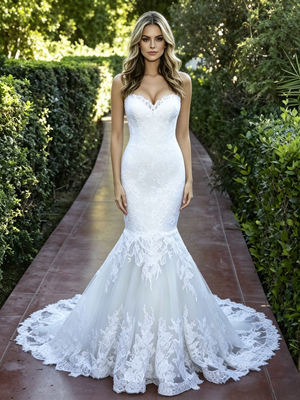 White Mermaid Lace Strapless Wedding Dress
