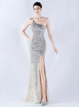 Sequins One Shoulder Split Prom Dress