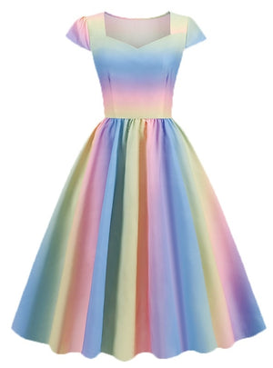 Short-sleeved Retro Hepburn 50S Print Dress