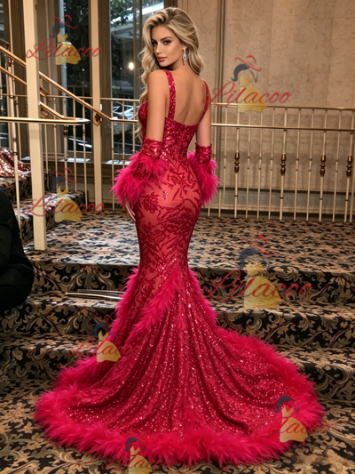 Mermaid Sequins Straps Prom Dress