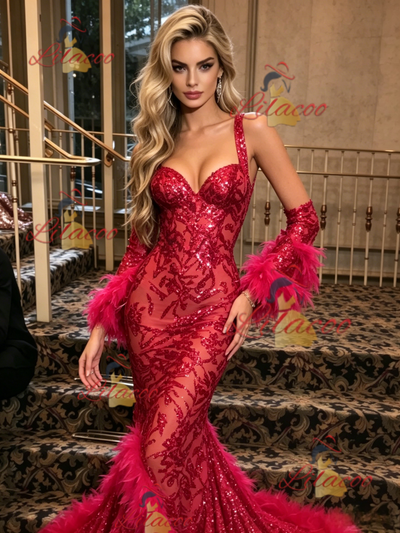 Mermaid Sequins Straps Prom Dress