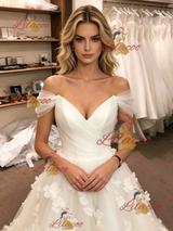 White Tulle Off the Shoulder 3D Flower Wedding Dress