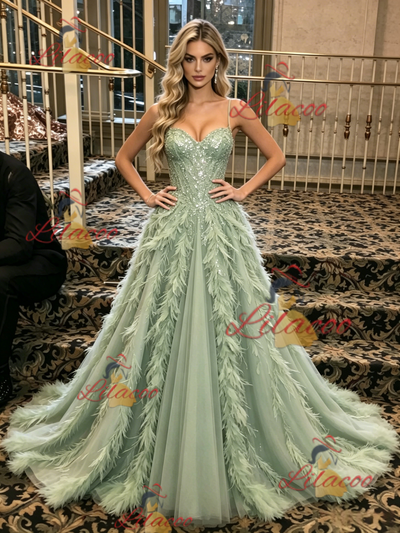 Green Sequins Spaghetti Straps Prom Dress