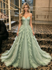 Green Sequins Spaghetti Straps Prom Dress