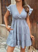 Jacquard V-neck Casual Solid Color Dress