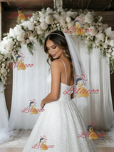 White Sequins Spaghetti Straps Wedding Dress