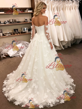 White Tulle Off the Shoulder Flower Wedding Dress