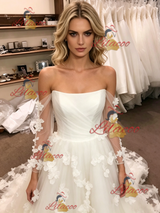 White Tulle Off the Shoulder Flower Wedding Dress