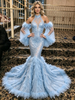 Blue Mermaid Sequins Halter Prom Dress