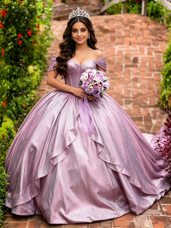 Purple Off the Shoulder Quinceanera Dress